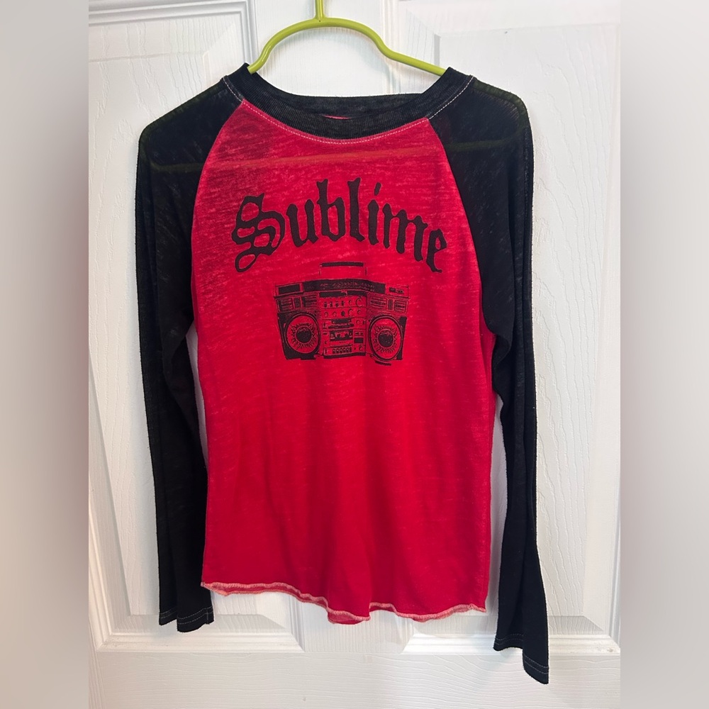Kids Long Sleeve Raglan Tee - Red and Black